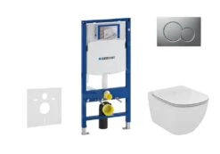 Geberit Duofix - Módulo Para Inodoro Suspendido Con Pulsador Sigma01, Cromo Mate + Ideal Standard Tesi - WC Y Asiento 111.300.00.5 NF3