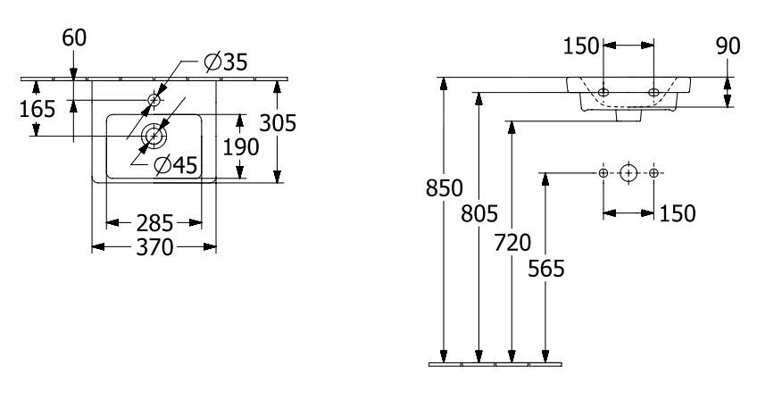 Villeroy & Boch Subway 3.0 - Lavamanos De Mueble 370x305 Mm, Sin Rebosadero, Orificio Para Grifería, CeramicPlus, Stone White 437038RW 4 Villeroy & Boch Subway 3.0 - Lavamanos De Mueble 370x305 Mm, Sin Rebosadero, Orificio Para Grifería, CeramicPlus, Stone White 437038RW - Imagen 2