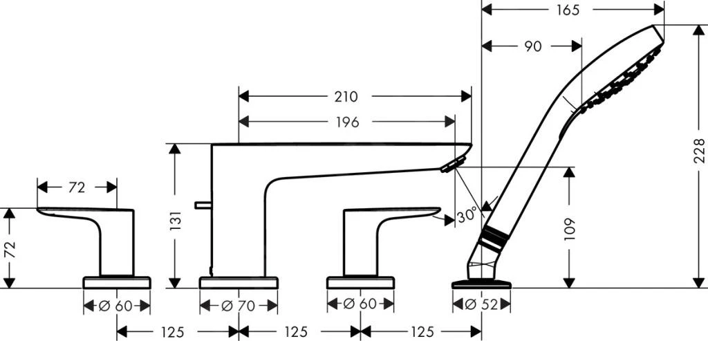 Hansgrohe Talis E - Grifo Para Borde De Bañera, Instalación De 4 Orificios, Cromo 71748000 4 Hansgrohe Talis E - Grifo Para Borde De Bañera, Instalación De 4 Orificios, Cromo 71748000 - Imagen 2
