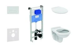 Ideal Standard ProSys - Conjunto De Módulo De Instalación, Inodoro Alpha Con Asiento, Pulsador De Descarga Oleas M1, Cromo ProSys120M SP36