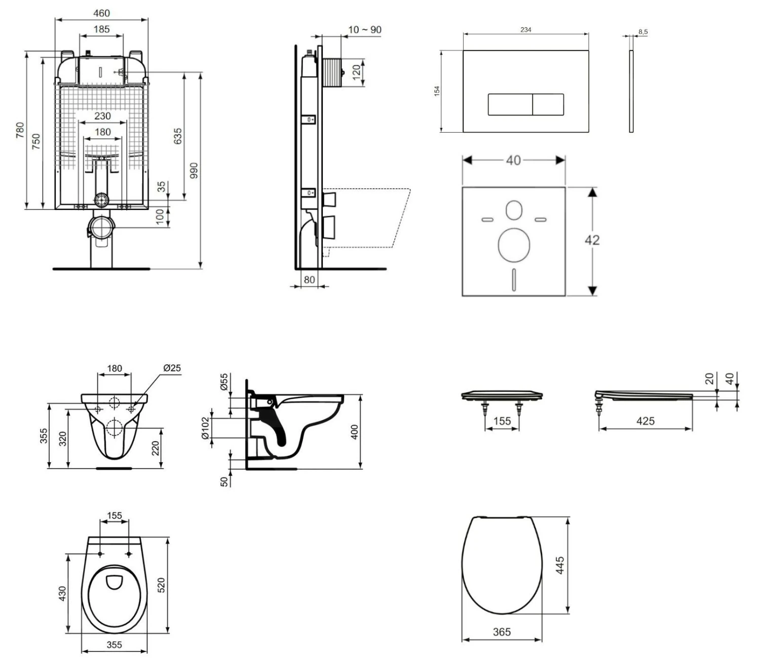 Ideal Standard ProSys - Conjunto De Módulo De Instalación Empotrado, Inodoro Alpha Con Asiento, Pulsador De Descarga Oleas M2, SoftClose, Blanco ProSys80M SP109 4 Ideal Standard ProSys - Conjunto De Módulo De Instalación Empotrado, Inodoro Alpha Con Asiento, Pulsador De Descarga Oleas M2, SoftClose, Blanco ProSys80M SP109 - Imagen 2