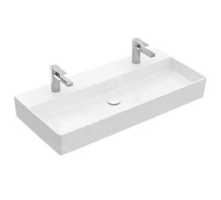 Villeroy & Boch Memento 2.0 - Lavabo Doble 1000x470 Mm, Sin Rebosadero, 2 Orificios Para El Grifo, CeramicPlus, Blanco Alpino 4A22A1R1