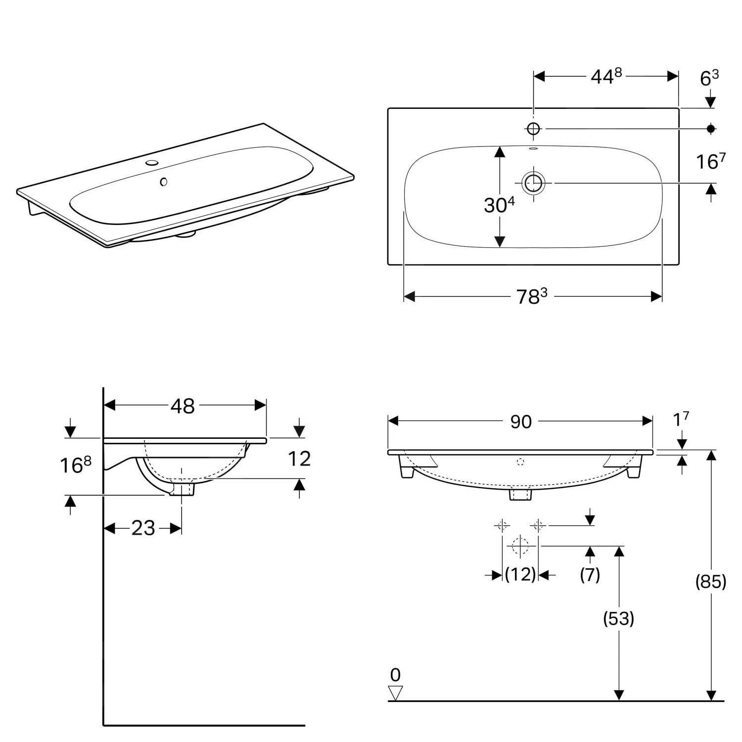 Geberit Acanto - Lavabo 900x480 Mm, Con Orificio Para Grifo, Con Rebosadero, Blanco 500.642.01.2 4 Geberit Acanto - Lavabo 900x480 Mm, Con Orificio Para Grifo, Con Rebosadero, Blanco 500.642.01.2 - Imagen 2