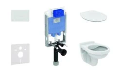Ideal Standard ProSys - Conjunto De Módulo De Instalación Empotrado, Inodoro Alpha Con Asiento, Pulsador De Descarga Oleas M2, SoftClose, Blanco ProSys80M SP109