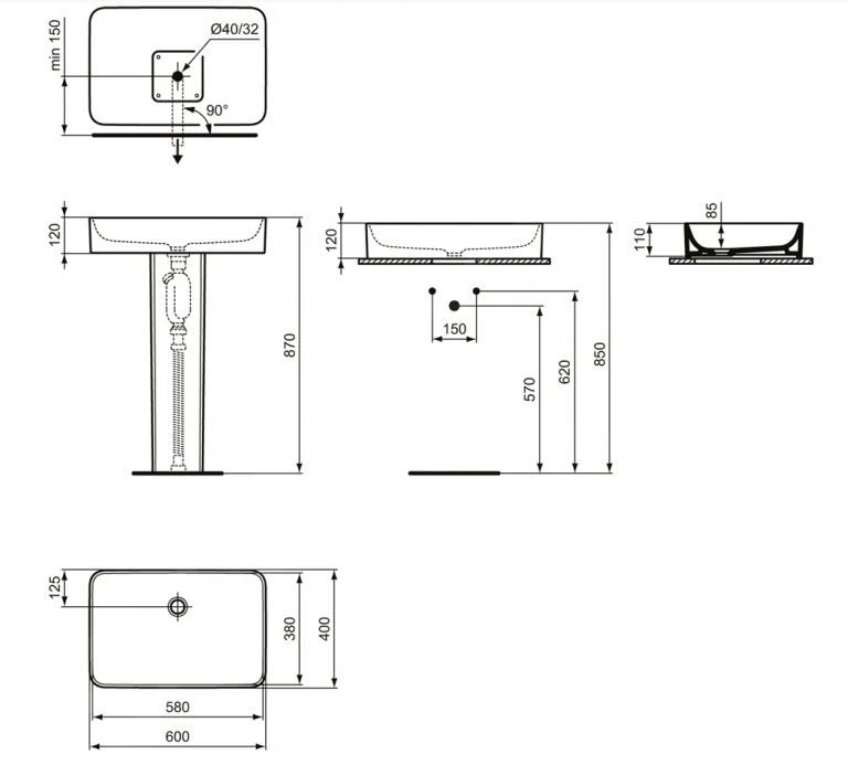 Ideal Standard Conca Ceram - Pedestal 755x185x170 Mm, Blanco T388001 4 Ideal Standard Conca Ceram - Pedestal 755x185x170 Mm, Blanco T388001 - Imagen 2