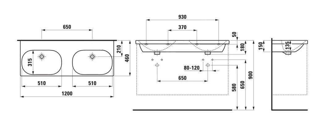 Laufen Lua - Lavabo Doble Para Mueble 46x120 Cm, Con Rebosadero, Sin Orificios Para Grifo, LCC, Blanco H8140814001091 4 Laufen Lua - Lavabo Doble Para Mueble 46x120 Cm, Con Rebosadero, Sin Orificios Para Grifo, LCC, Blanco H8140814001091 - Imagen 2