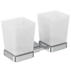 Ideal Standard IOM Square - Vasos Para Cepillos De Dientes Con Soporte, Cristal Opaco/cromo E2205AA