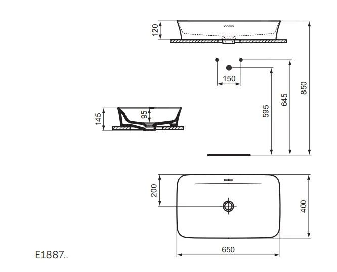 Ideal Standard Ipalyss - Lavabo Sobre Encimera, 650x400 Mm, Con Rebosadero, Kashmir E1887V4 4 Ideal Standard Ipalyss - Lavabo Sobre Encimera, 650x400 Mm, Con Rebosadero, Kashmir E1887V4 - Imagen 2