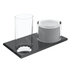 Keuco Edition 400 - Dispensador De Jabón Y Vaso Con Soporte, Cristal/cromo Negro 11553139000