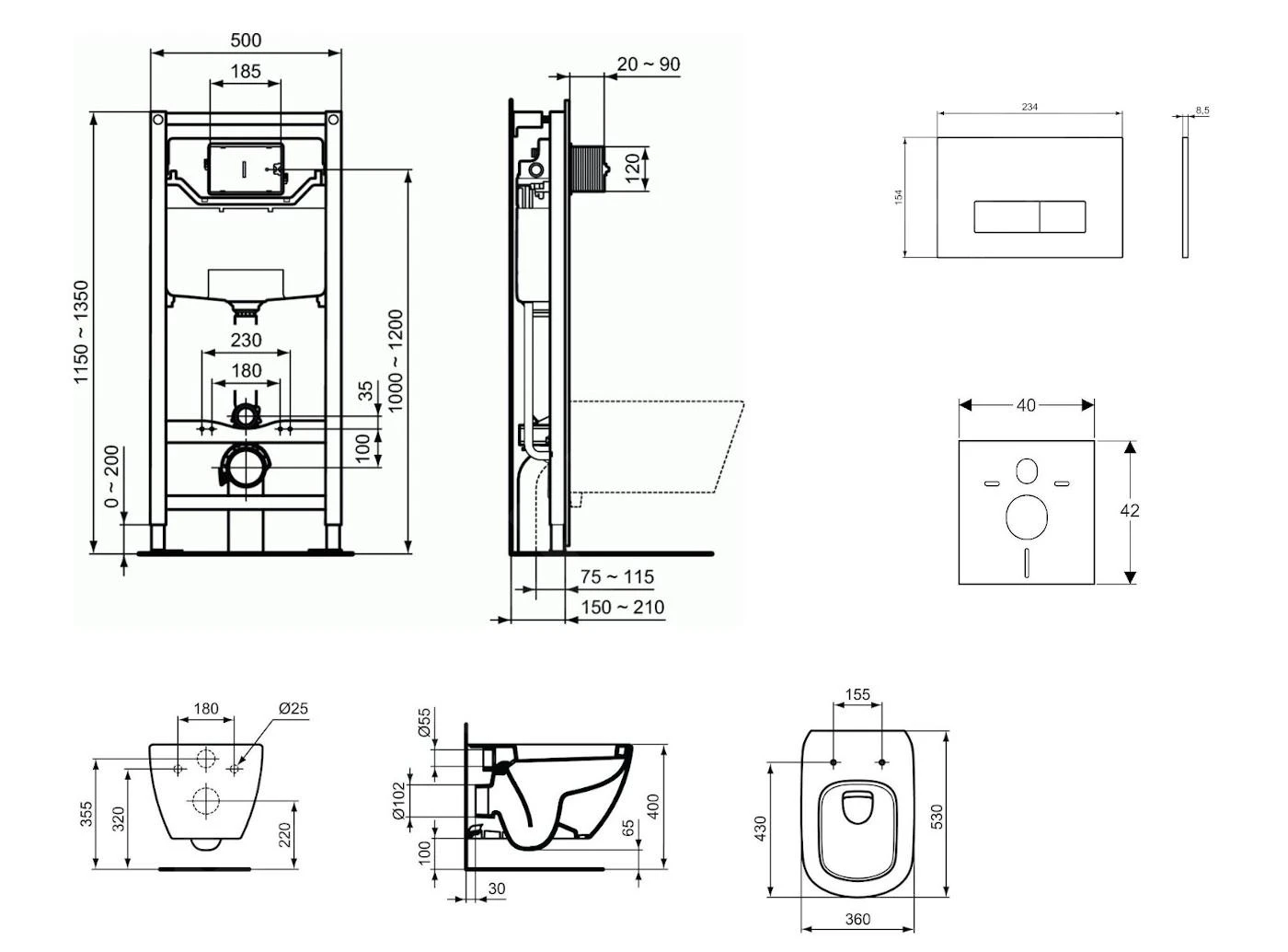 Ideal Standard ProSys - Conjunto De Módulo De Instalación Empotrado, Inodoro Y Asiento Tesi, Pulsador Oleas M2, Blanco ProSys120M SP13 4 Ideal Standard ProSys - Conjunto De Módulo De Instalación Empotrado, Inodoro Y Asiento Tesi, Pulsador Oleas M2, Blanco ProSys120M SP13 - Imagen 2