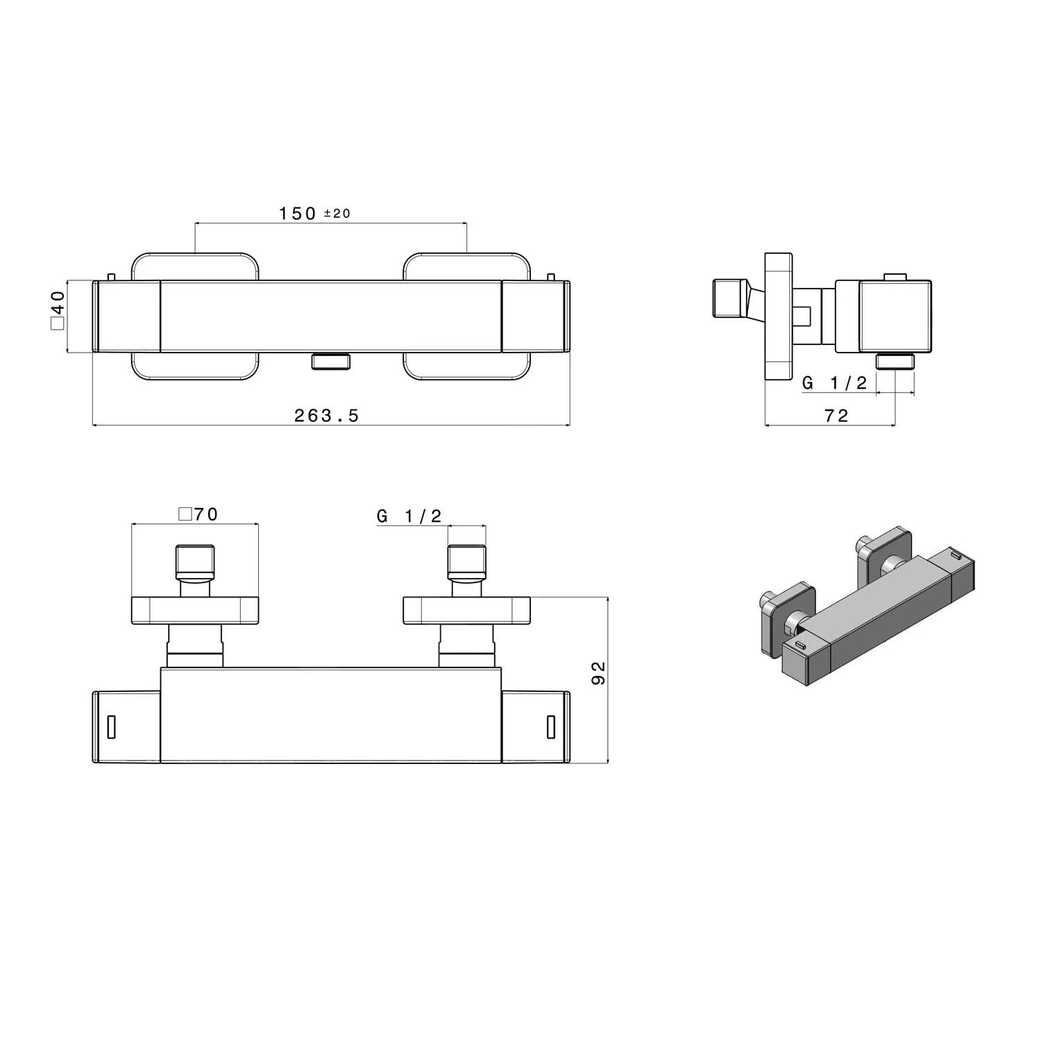 Sapho Dimy - Grifo Termostático De Ducha, Negro Mate DM245BL 4 Sapho Dimy - Grifo Termostático De Ducha, Negro Mate DM245BL - Imagen 2