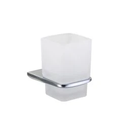 Kielle Vega - Vaso Para Cepillo De Dientes Y Pasta Dentífrica Con Soporte, Cristal Mate/cromo 40018000