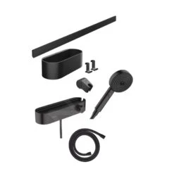 Hansgrohe WallStoris - Conjunto De Cabezal De Ducha 105, 3 Chorros, Termostato Y Accesorios De Baño, Negro Mate 24250670