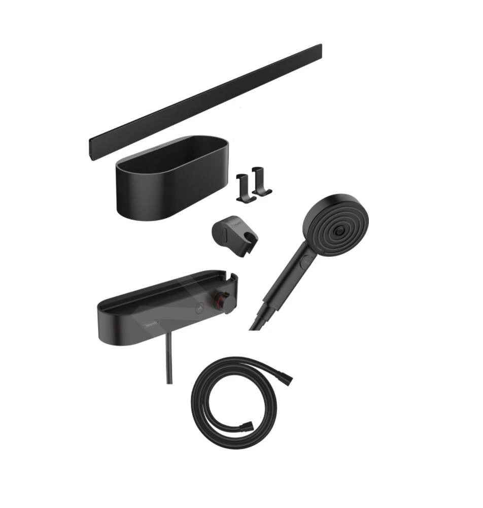 Hansgrohe WallStoris - Conjunto De Cabezal De Ducha 105, 3 Chorros, Termostato Y Accesorios De Baño, Negro Mate 24250670 3 Hansgrohe WallStoris - Conjunto De Cabezal De Ducha 105, 3 Chorros, Termostato Y Accesorios De Baño, Negro Mate 24250670