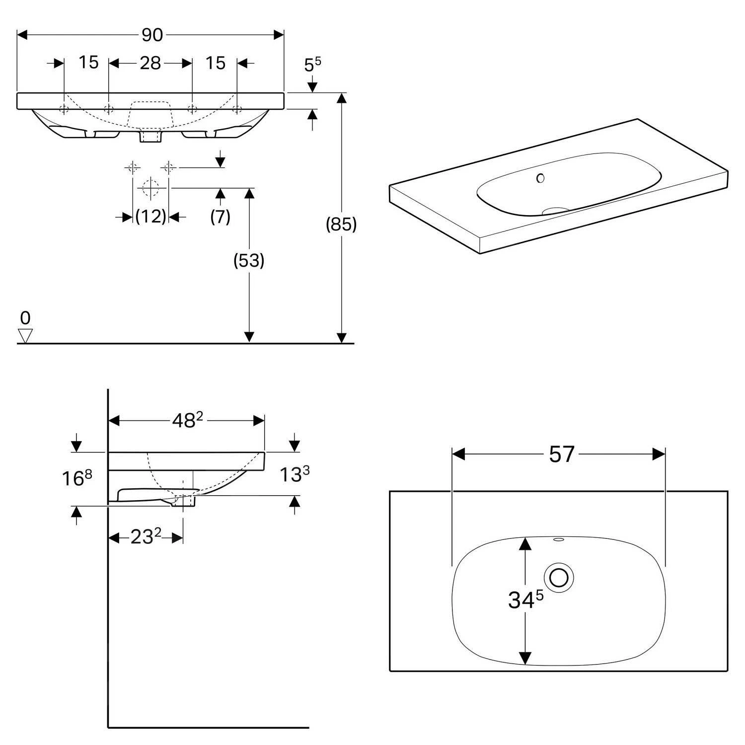 Geberit Acanto - Lavabo Doble 900x482 Mm, Sin Orificio Para Grifo, Con Rebosadero, Con KeraTect, Blanco 500.624.01.8 4 Geberit Acanto - Lavabo Doble 900x482 Mm, Sin Orificio Para Grifo, Con Rebosadero, Con KeraTect, Blanco 500.624.01.8 - Imagen 2