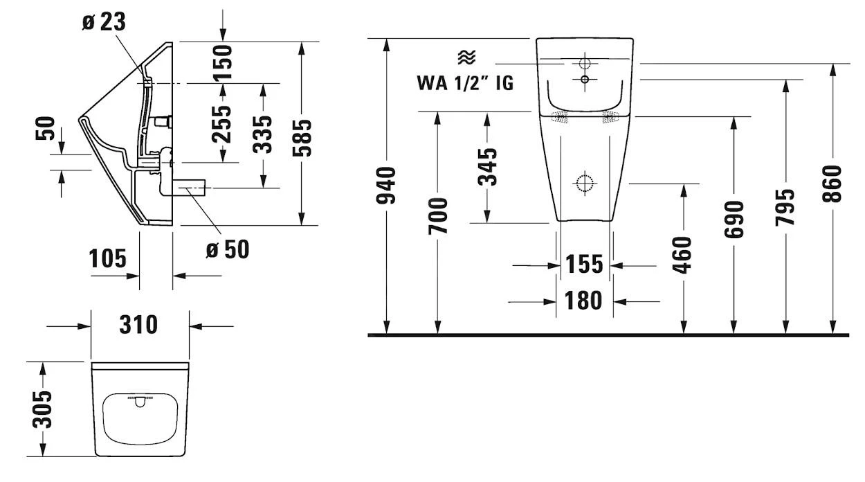 Duravit Viu - Urinario, Suministro Posterior De Agua, Rimless, Con WonderGliss, Blanco 28163000071 4 Duravit Viu - Urinario, Suministro Posterior De Agua, Rimless, Con WonderGliss, Blanco 28163000071 - Imagen 2