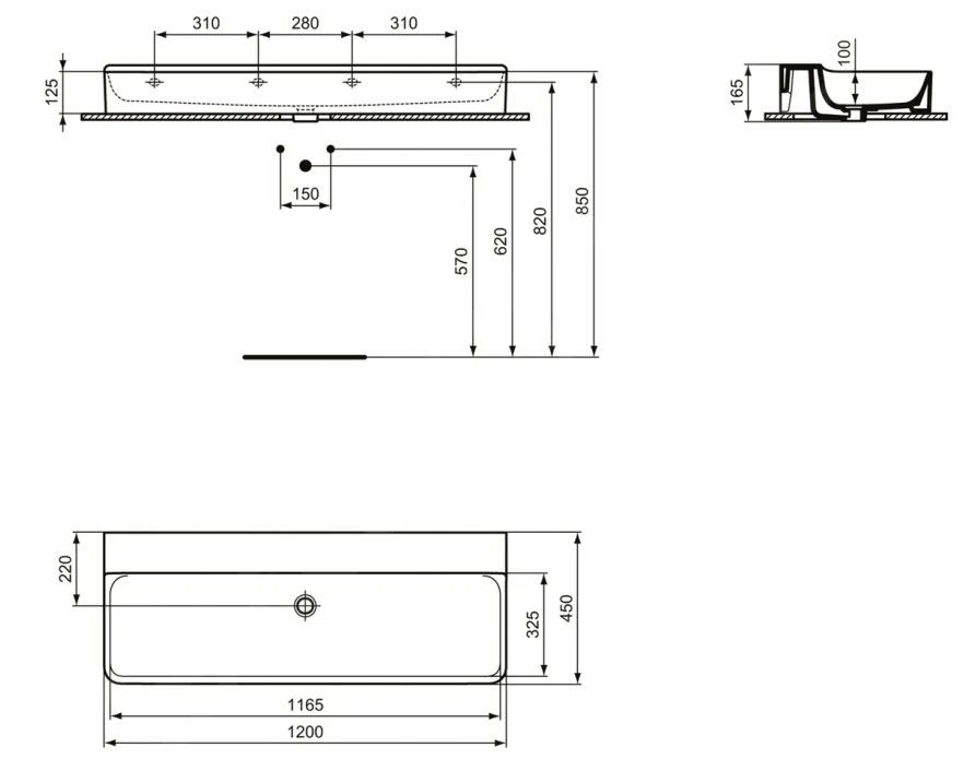 Ideal Standard Conca Ceram - Lavabo Doble Sobre Encimera 1200x450 Mm, Sin Rebosadero, Sin Orificio Para Grifo, Blanco T384501 4 Ideal Standard Conca Ceram - Lavabo Doble Sobre Encimera 1200x450 Mm, Sin Rebosadero, Sin Orificio Para Grifo, Blanco T384501 - Imagen 2