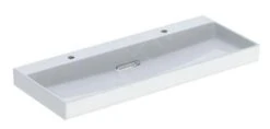Geberit ONE - Lavabo Doble 1200x480x142 Mm, Rebosadero Oculto, 2 Orificios Para Grifo, Desagüe Horizontal, KeraTect, Blanco 505.049.00.1