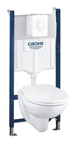 Grohe Solido - Conjunto De WC Suspendido + Inodoro Y Asiento Softclose , Pulsador De Descarga Skate Air, Color Blanco 39117000