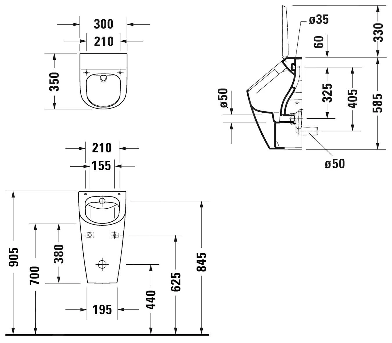 Duravit ME By Starck - Urinario Para Tapa, Suministro Posterior De Agua, Rimless, Con WonderGliss, Blanco 28123000001 4 Duravit ME By Starck - Urinario Para Tapa, Suministro Posterior De Agua, Rimless, Con WonderGliss, Blanco 28123000001 - Imagen 2