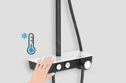 Kielle Aura - Conjunto De Ducha Con Termostato, 260 Mm, 3 Chorros, Cromo/blanco/negro 20602000 -Baño Suministros Tienda c5f1a793063aa28104f40963