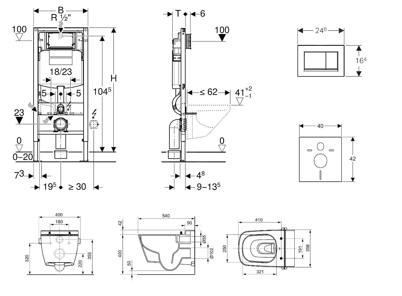 Geberit Duofix - Módulo Para Inodoro Suspendido Con Pulsador Sigma30, Cromo Brillante/cromo Mat + Tece One - Inodoro Con Ducha Y Asiento, Rimless, SoftClose 111.300.00.5 NT6 4 Geberit Duofix - Módulo Para Inodoro Suspendido Con Pulsador Sigma30, Cromo Brillante/cromo Mat + Tece One - Inodoro Con Ducha Y Asiento, Rimless, SoftClose 111.300.00.5 NT6 - Imagen 2