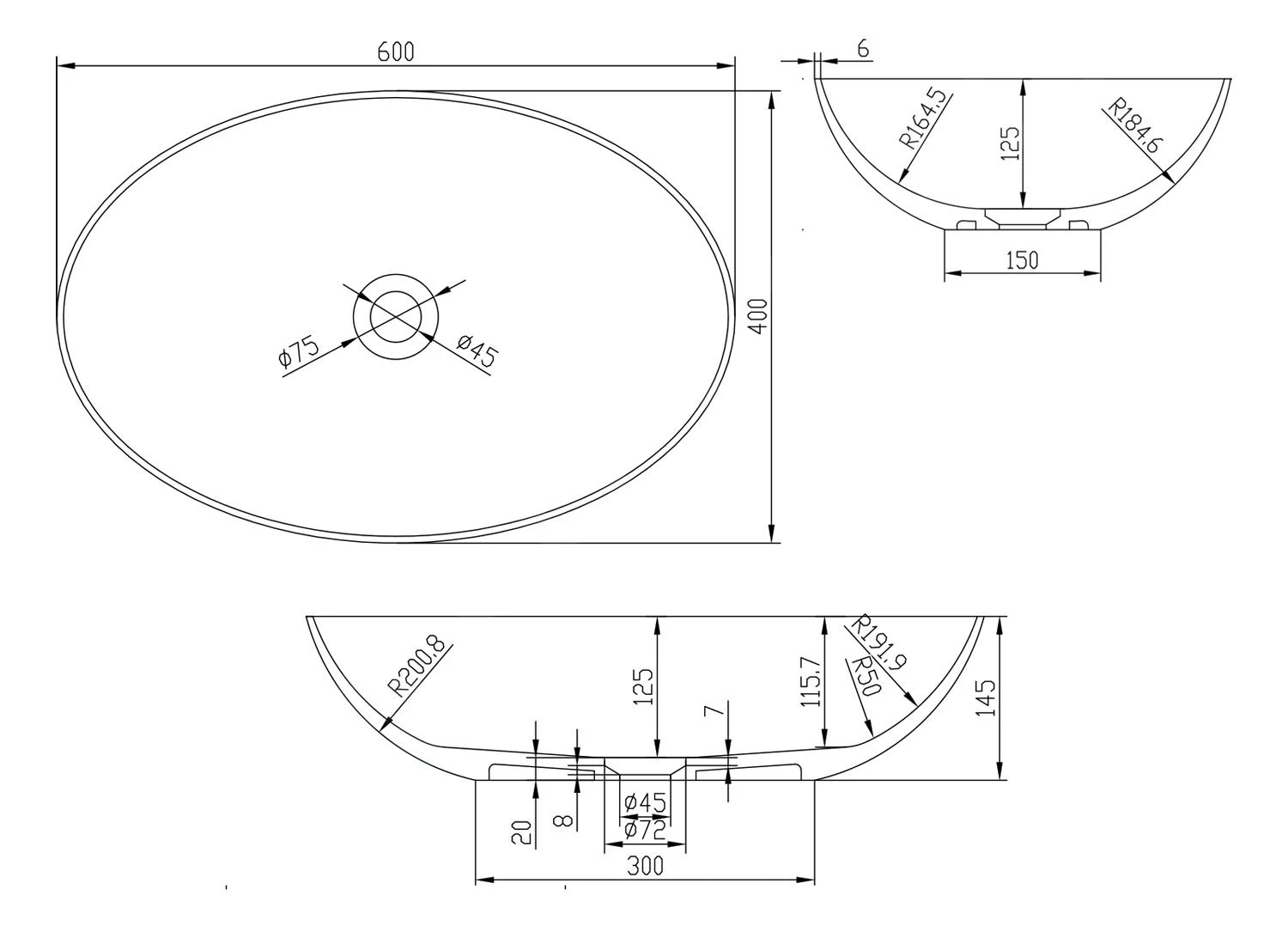 Sapho Thin - Lavabo Sobre Encimera 600x400x145 Mm, Blanco Mate WN893 4 Sapho Thin - Lavabo Sobre Encimera 600x400x145 Mm, Blanco Mate WN893 - Imagen 2